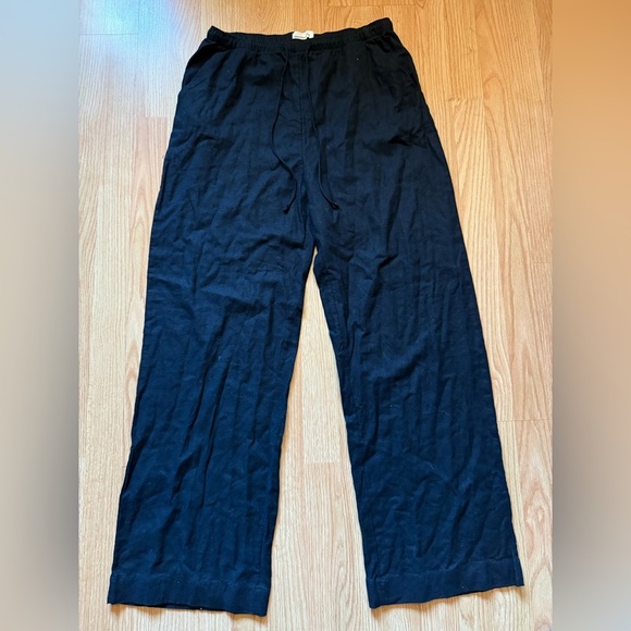 Abercrombie & Fitch linen pull-on wide leg trouser pants in black size medium - Picture 4 of 9